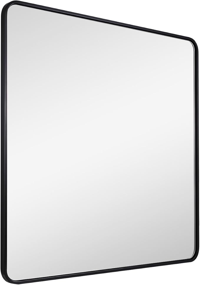 ANDY STAR 40X36 Inch Black Bathroom Mirror, Black Bathroom Vanity Mirrors for Wall, Rounded Rectangle Mirror for Bathroom, Seamless Tube Metal Frame, 1'' Deep Wall Mounted Vertical/Horizontal