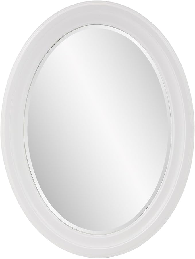 Howard Elliott George Oval Matte White Wall Mirror, Oval Bevelled Hanging Wood Framed Vanity Mirrors for Home Decor, Living Room, Bathroom, Bedroom, or Hallway, 25 x 33 Inch