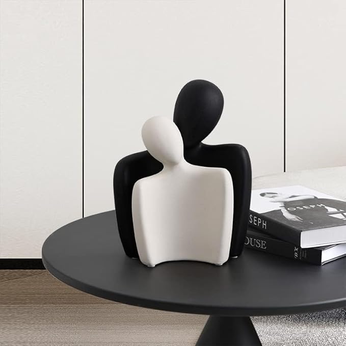 Ceramic Couple Statues for Home Decor, Hugging Couple Figurines for Shelf and Table Decor, Modern Romantic Sculptures for Living Room Bedroom Office Decor, Black White