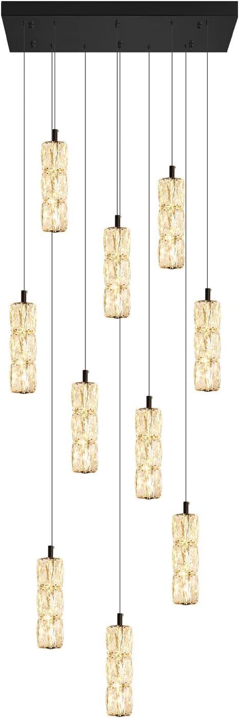 10-Light Modern LED Pendant Lighting Fixture for Kitchen Island Raindrop Crystal Chandelier Black Chandelier for Dining Room High Ceiling Chandelier for Staircase Foyer Hallway Villa