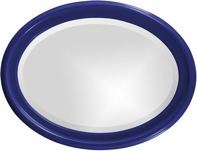 Howard Elliott George Oval Glossy Navy Wall Mirror, Oval Bevelled Hanging Wood Framed Vanity Mirrors for Home Decor, Living Room, Bathroom, Bedroom, or Hallway, 25 x 33 Inch