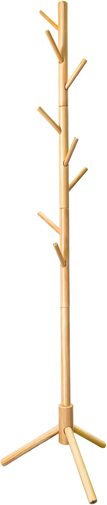 VaeFae Bamboo Coat Rack Stand, Free Standing Hall Tree with 8 Hooks (Natural)