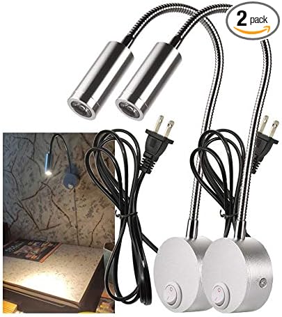 2 Pack Corded Wall Mount Lamp Reading Wall Light for Bed Easy Install AC85-265V (Silver, 2pcs Warm White 3000K)