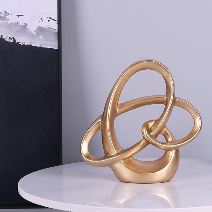 QIANLING Gold Knot Statue Decor - Modern Sculptures Home Decor, Resin Abstract Decor Art Accent,Blue Centerpieces for Living Room, Bedroom, Bathroom, Office, Shelf, Mantel - Wedding, Coffee Table
