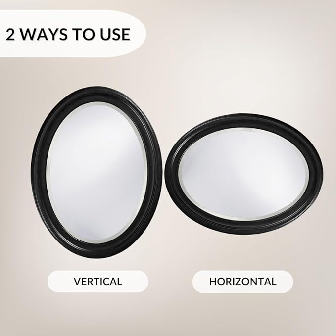Howard Elliott George Oval Matte Black Wall Mirror, Oval Bevelled Hanging Wood Framed Vanity Mirrors for Home Decor, Living Room, Bathroom, Bedroom, or Hallway, 25 x 33 Inch