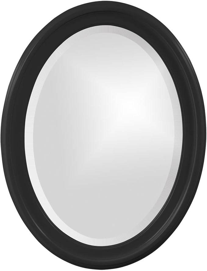 Howard Elliott George Oval Glossy Black Wall Mirror, Oval Bevelled Hanging Wood Framed Vanity Mirrors for Home Decor, Living Room, Bathroom, Bedroom, or Hallway, 25 x 33 Inch