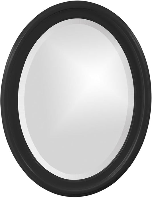 Howard Elliott George Oval Glossy Black Wall Mirror, Oval Bevelled Hanging Wood Framed Vanity Mirrors for Home Decor, Living Room, Bathroom, Bedroom, or Hallway, 25 x 33 Inch
