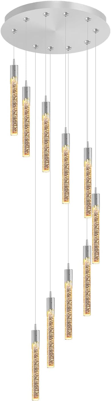 Flashing God Modern Crystal Chandelier Dimmable LED Silver Ceiling Light Crystal Bubble Pendant Lights High Ceiling Chandelier for Living Room Lobby Staircase Chandeliers LED Dimmable 2700K-6000K