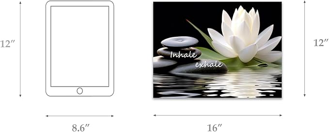 Zen Wall Art Inhale Exhale Canvas Prints Lotus Bloom in Water with Spa Stone Pictures for Zen Office Wall Decor Modern Spiritual Framed Artwork Poster (12x16inches)