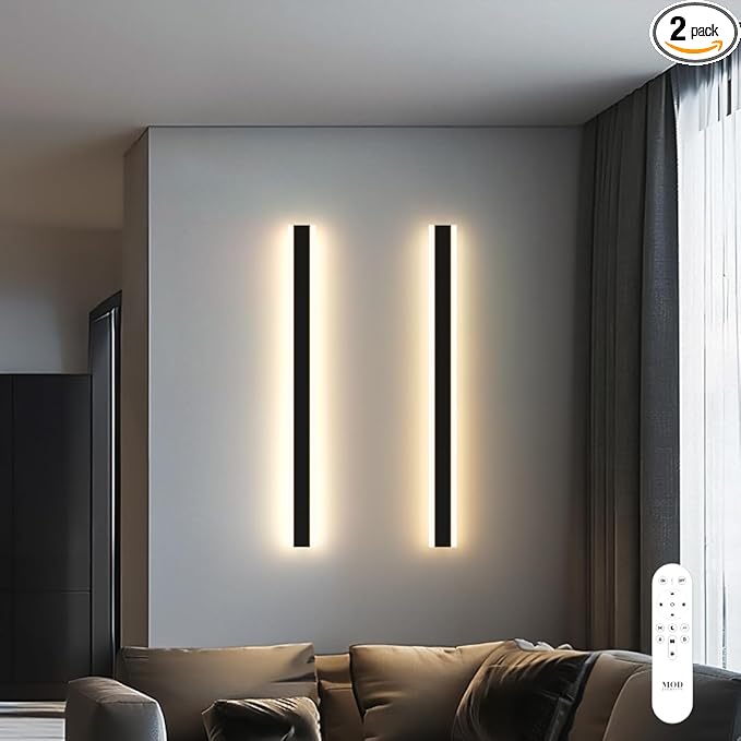 𝗠𝗢𝗗 𝗟𝗜𝗚𝗛𝗧𝗜𝗡𝗚 Haylen | Waterproof Outdoor Wall Light, LED Dimmable with Remote 3000K-6000K, Long Outdoor Porch Lights, Wired Lighting Fixture, Patio Exterior Wall Sconce, 2-Pack (Black, 31")