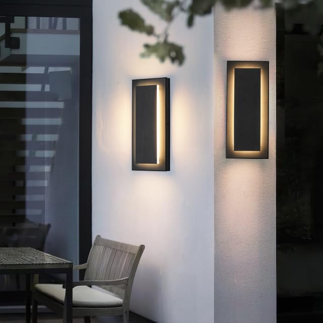11.8’’ Modern Exterior Lighting Fixtures,2 Pcs Led Outdoor Wall Lights,Waterproof Exterior Sconce Light for Porch,Front Door,Patio,3000K Warm White 9W Square Outdoor House Lights Wall Mount