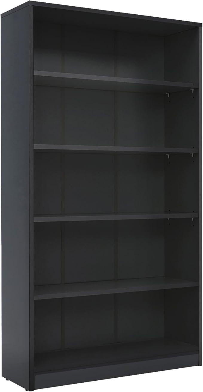 STARY 5 Shelf Black Bookcase 60 inch Tall Wood Bookshelf for Bedroom