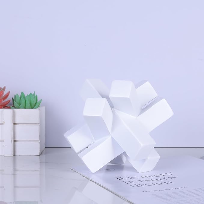 Knot Decor White Geometric Sculpture Statue - Modern Decorative Objects for Shelves, Bookcase, TV Stand, Coffee Table &amp; Entrance Decor