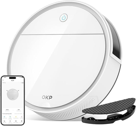 OKP K5 Pro Robot Vacuum and Mop, 3 in 1 Mopping Robotic Vacuum with 5000Pa Suction Power, 180 Mins Runtime, Quiet Design, Wi-Fi/APP/Alexa/Remote Control, Good for Hard Floors and Pet Hair Pick Up