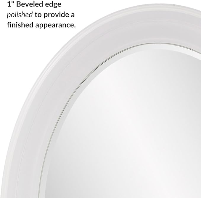 Howard Elliott George Oval Matte White Wall Mirror, Oval Bevelled Hanging Wood Framed Vanity Mirrors for Home Decor, Living Room, Bathroom, Bedroom, or Hallway, 25 x 33 Inch