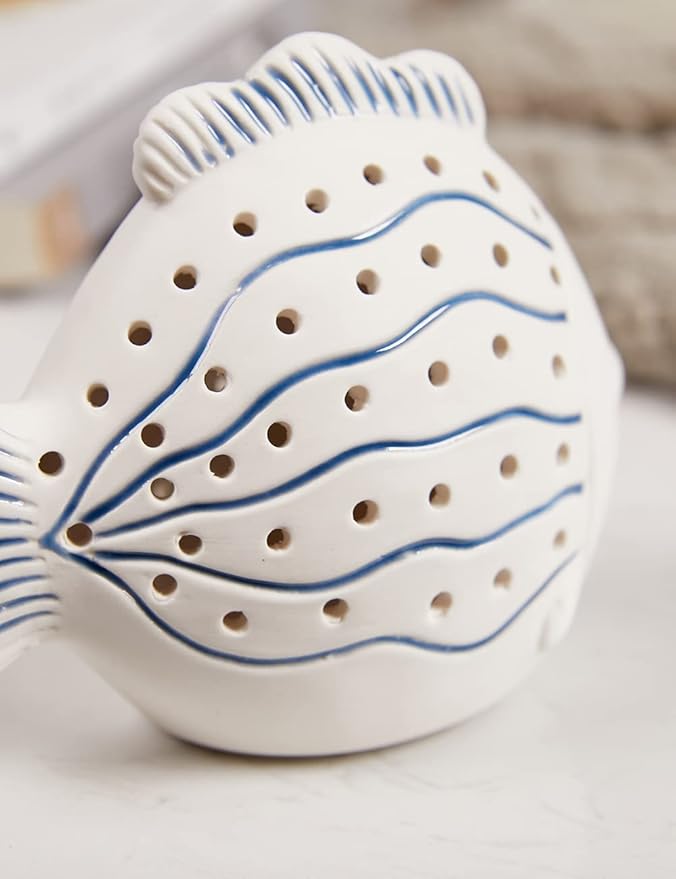 SEINHIJO Fish Statue Sculpture Ocean Decor Gifts Modern Figurine Ceramic Arts LED Light 5.5inch