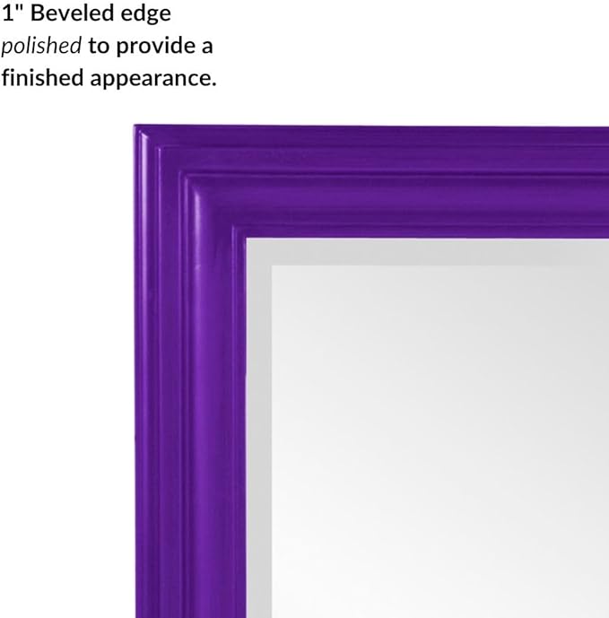 Howard Elliott George Rectangular Glossy Royal Purple Wall Mirror, Rectangle Hanging Wood Framed Vanity Mirrors for Home Decor, Living Room, Bathroom, Bedroom, or Hallway, 24 x 36 Inch