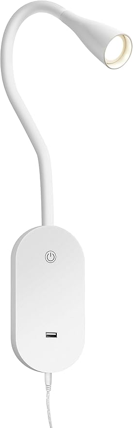 deeloop LED Wall Mount Reading Light for Bed, Reading Lamp with USB Output 5 Brightness Levels Touch Control Book Lights, 4000K Bedside Lamp Flexible Gooseneck, 2 Easy Install Options