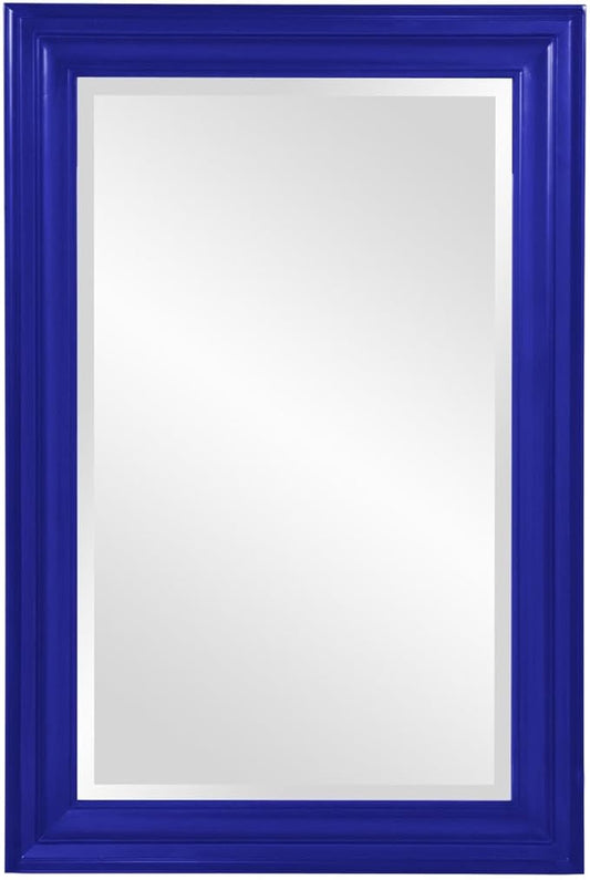 Howard Elliott George Rectangular Glossy Royal Blue Wall Mirror, Rectangle Hanging Wood Framed Vanity Mirrors for Home Decor, Living Room, Bathroom, Bedroom, or Hallway, 24 x 36 Inch