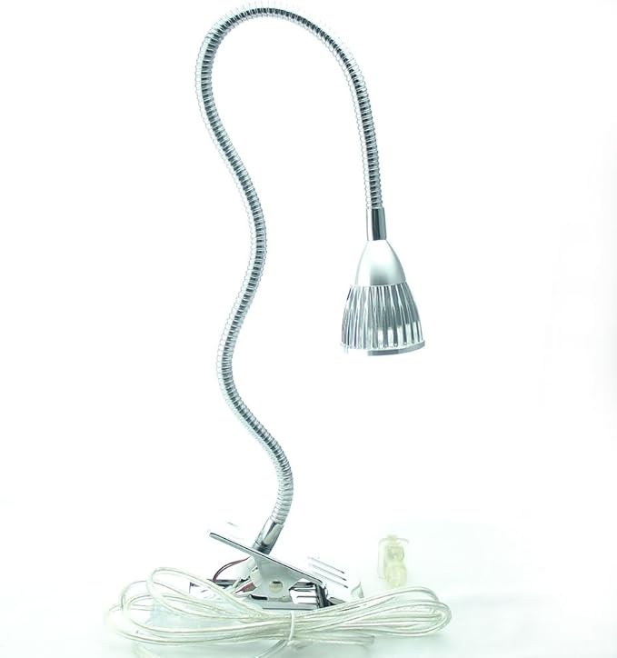 QUANS 5W 5x1W Cool White Clamp Clip on 19inch Flexible Gooseneck High Power LED Desk Table Sewing Study Work Bedside Reading Swing Arm Light Lamp,Ultra Bright Silver 110V US Plug