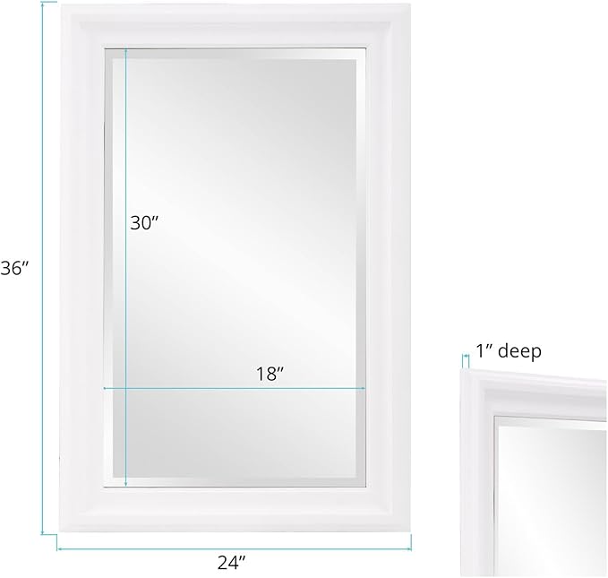 Howard Elliott George Rectangular Matte White Wall Mirror, Rectangle Hanging Wood Framed Vanity Mirrors for Home Decor, Living Room, Bathroom, Bedroom, or Hallway, 24 x 36 Inch