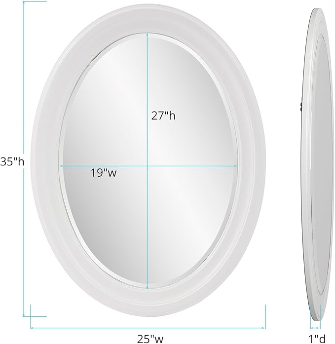 Howard Elliott George Oval Glossy White Wall Mirror, Oval Bevelled Hanging Wood Framed Vanity Mirrors for Home Decor, Living Room, Bathroom, Bedroom, or Hallway, 25 x 33 Inch