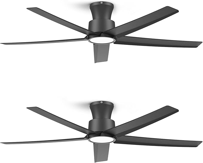 ocioc 52 inch Ceiling Fans with Lights, Large Air Volume Ceiling Fans with Reversible Quiet DC Motor and Remote 2 Pack (Black)