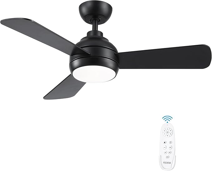 42 Inch Ceiling Fans with Lights, Black Ceiling Fan with Light and Remote Control, Reversible, 6 Speeds, 3CCT, Dimmable, Modern LED Ceiling Fan for Bedroom, Indoor/Outdoor