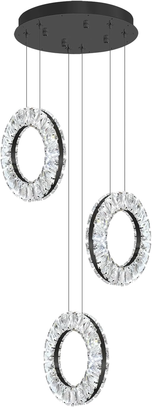 Pendant Lighting for Kitchen Island Mini Light Fixture Modern Led Crystal Pendant Light Black Round Chandelier for Dining Room Living Room Kitchen Bedroom Bar