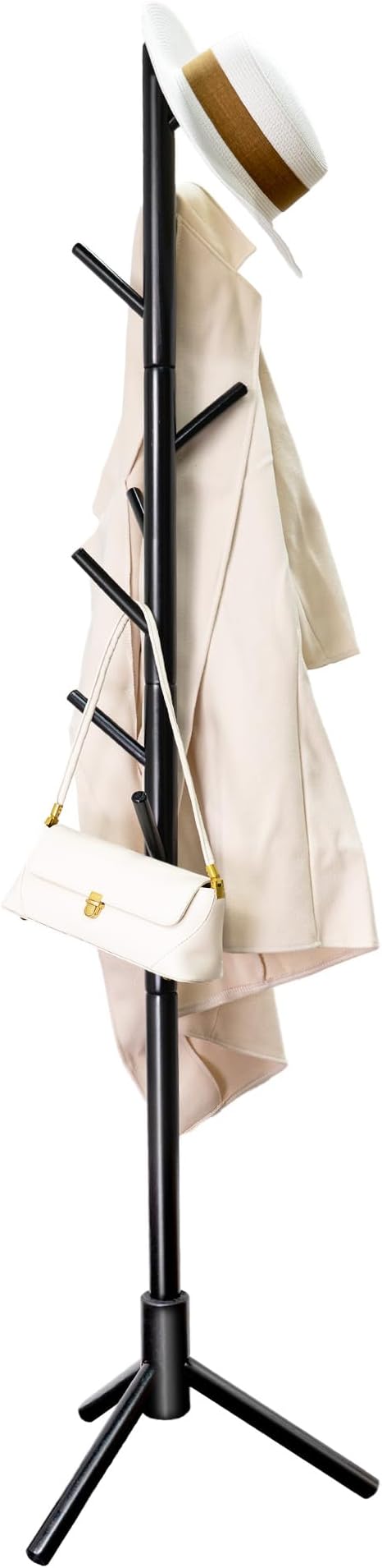 VaeFae Bamboo Coat Rack Stand, Free Standing Hall Tree with 8 Hooks (Black)