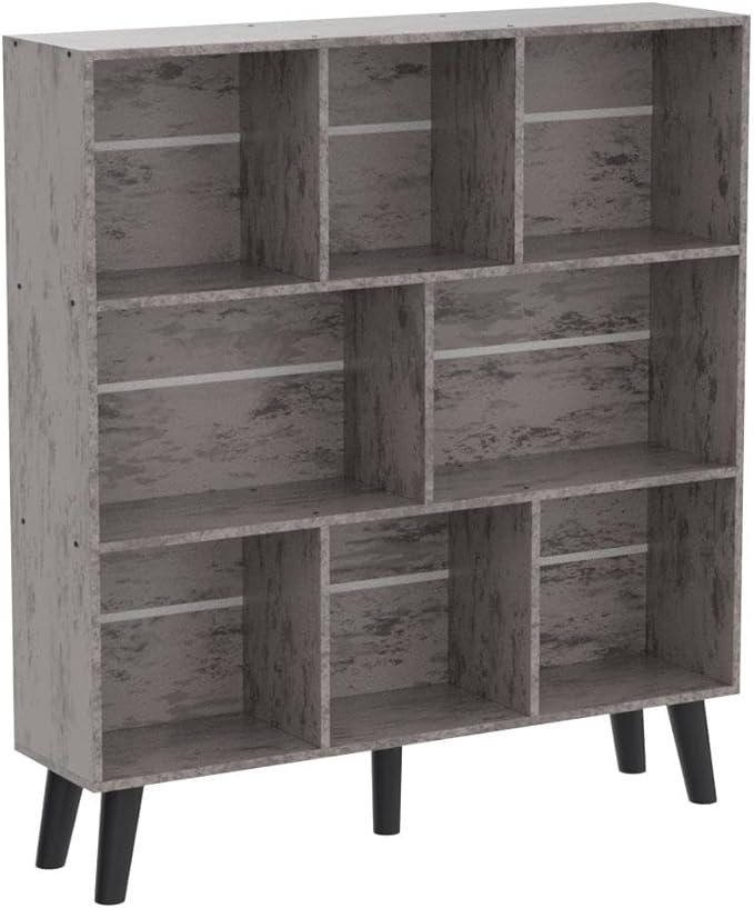 LEYAOYAO 8 Cube Bookshelf,3 Tier Bookcase with Legs,Modern Gray Mid-Century Bookshelfs,Large Farmhouse Open Storage Organizer Shelf, Retro Wooden Display Book Case for Bedroom,Living Room,Office