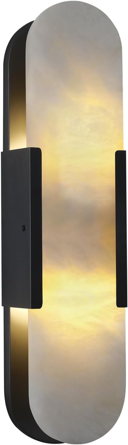 19.7in Matte Black Alabaster Wall Sconces, Natural Marble Wall Sconces Indoor Alabaster Sconces for Living Room Modern Alabaster Sconces Wall Lighting for Dining Room Stairs Bedroom