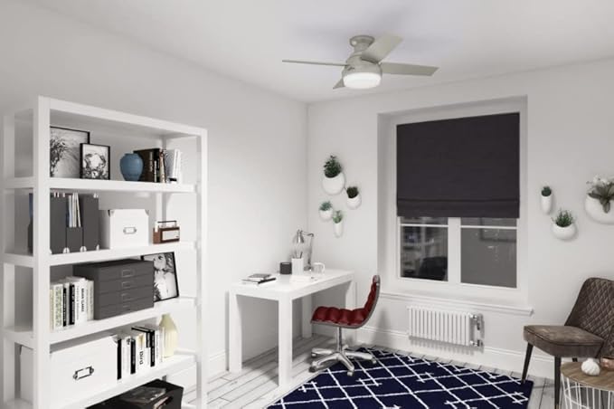 Hunter Fan 50400 Dempsey 44-Inch Indoor/Outdoor Low Profile Ceiling Fan with LED Light Kit, Remote Control, Whisper-Quiet Motor, Matte Black Finish, Flush Mount