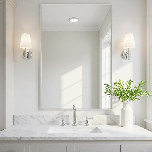 24x36 Inch Silver Bathroom Mirror - Copper-Free Mirror, Aluminum Alloy Frame Vanity Rectangle Wall Mounted Modern Mirror for Bedroom/Living Room/Porch Horizontal or Vertical