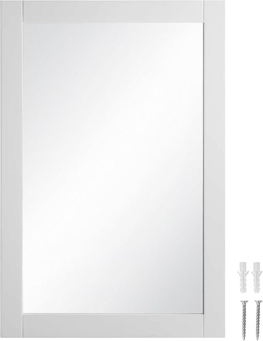 Design House Shorewood Rectangular Wall Accent Mirror – 30-Inch HX 20-Inch L, Traditional Wood Framed – Living Room, Bedroom, Bathroom Vanity Mirror – White, 547208-WHT