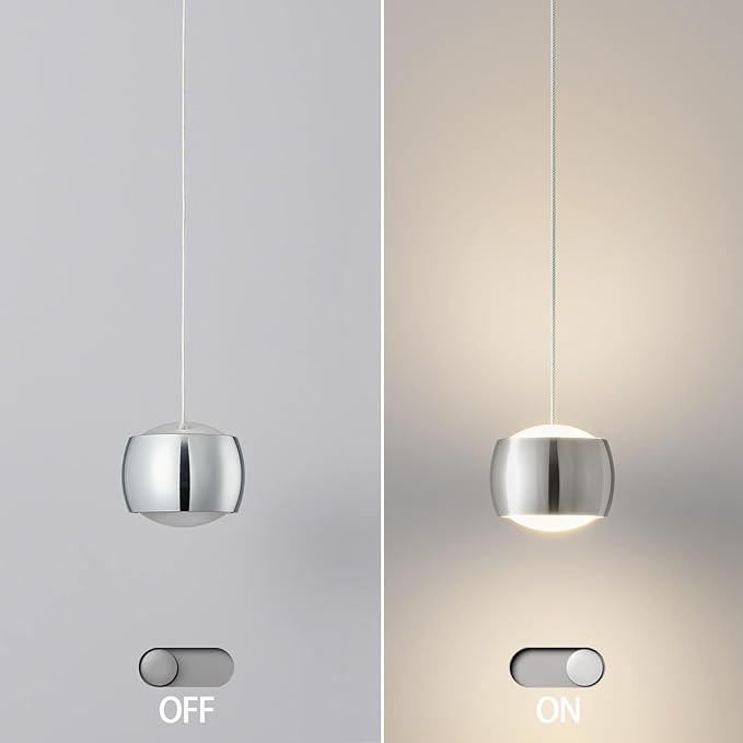 Modern LED Dimmable Pendant Light fixtures,Mini Island Pendant Lighting for Kitchen Island Dinning Room,Bedroom,Bar, Kitchen Island Ceiling Hanging Light Fixtures(Chrome-3-Pack)