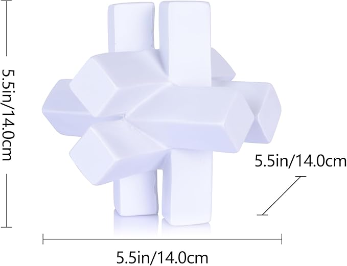 Knot Decor White Geometric Sculpture Statue - Modern Decorative Objects for Shelves, Bookcase, TV Stand, Coffee Table &amp; Entrance Decor