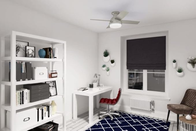 Hunter Fan 50400 Dempsey 44-Inch Indoor/Outdoor Low Profile Ceiling Fan with LED Light Kit, Remote Control, Whisper-Quiet Motor, Matte Black Finish, Flush Mount