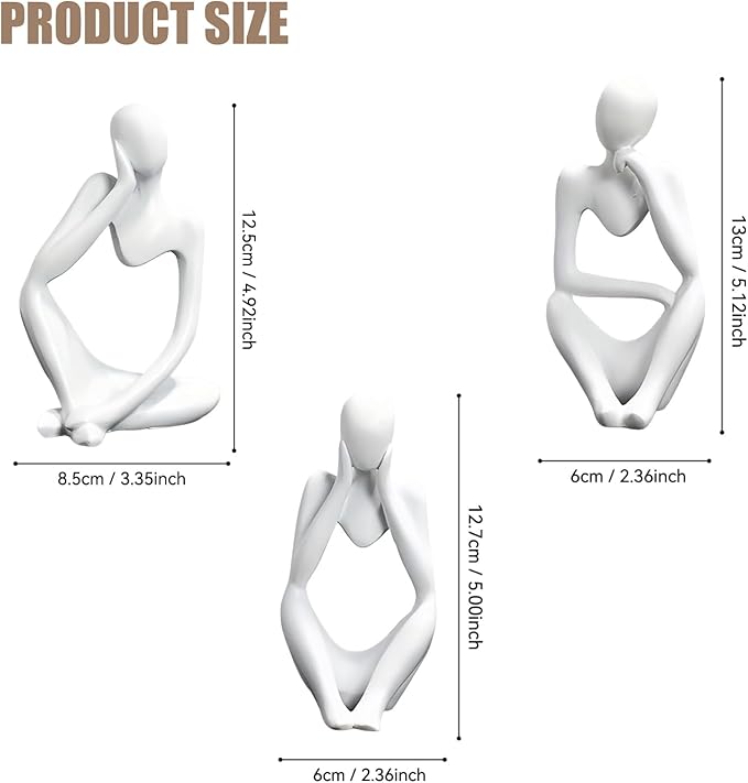 Mingzhang 3pcs Thinker Statue Abstract Art Thinker Figurines White Home Decor for Living Room, Office, Coffee Table, Bookshelf Decoration, Housewarming Gifts