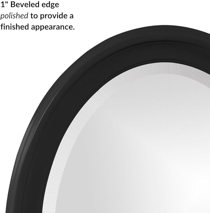 Howard Elliott George Oval Glossy Black Wall Mirror, Oval Bevelled Hanging Wood Framed Vanity Mirrors for Home Decor, Living Room, Bathroom, Bedroom, or Hallway, 25 x 33 Inch