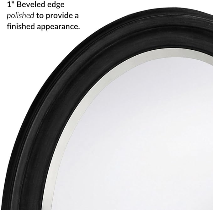 Howard Elliott George Oval Matte Black Wall Mirror, Oval Bevelled Hanging Wood Framed Vanity Mirrors for Home Decor, Living Room, Bathroom, Bedroom, or Hallway, 25 x 33 Inch