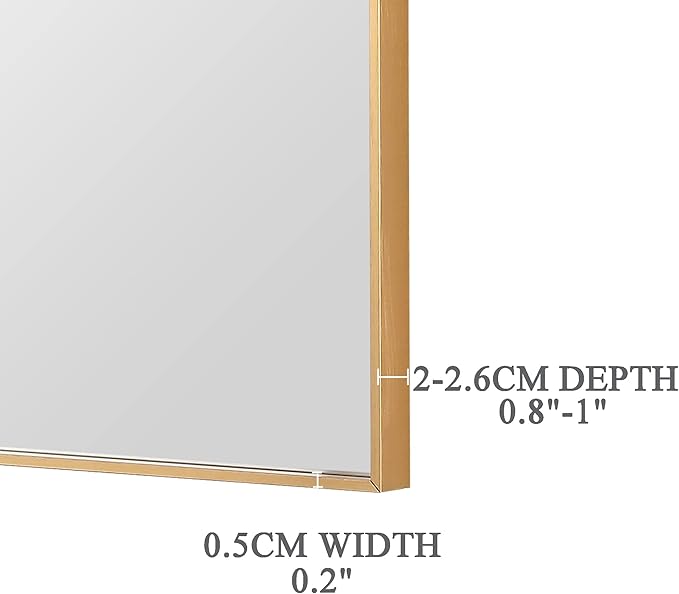 30x48 Inch Orange Gold Bathroom Mirror for Wall, Aluminum Frame Rectangle Rectangular Vanity Mirror, Modern Large for Bedroom, Living Room, Horizontal or Vertical