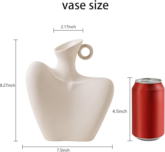 Ceramic Vase, Human Body Vase for Home Decor, Modern Minimalist Boho White Vase for Living Rooms, Bedrooms, Shelves, Dining Tables, Bathrooms, and Offices (White)