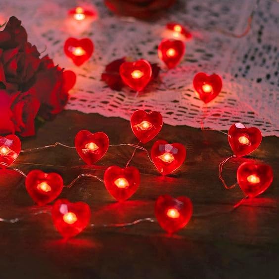 10FT Red Heart Fairy Lights Battery Operated with Timer for Mothers Day Decoration, LED String Lights Indoor Outdoor Waterproof Twinkle Lights for Christmas Proposal Anniversary Valentines Party Decor