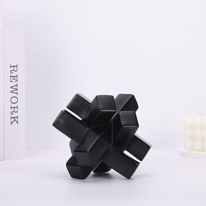 Black Knot Decor Knick Knacks for Shelves, Black Geometric Sculpture Statue Modern Decorative Objects Shelf, Black Home Décor Accents, Minimalist Bookcase Tv Stand Coffee Table Entrance Decor Objects