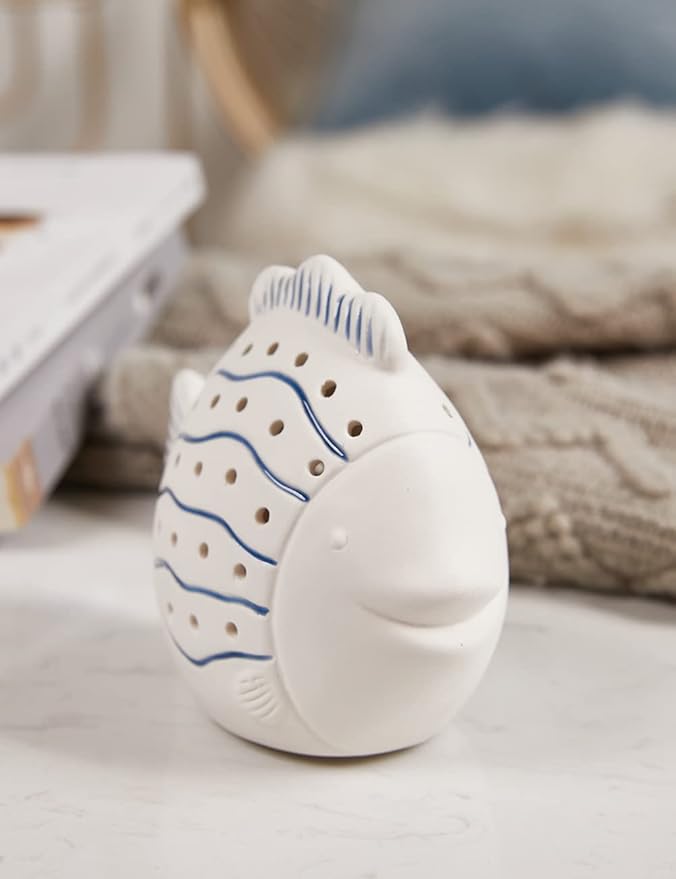 SEINHIJO Fish Statue Sculpture Ocean Decor Gifts Modern Figurine Ceramic Arts LED Light 5.5inch