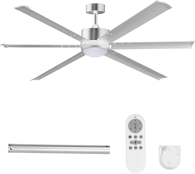 62" Ceiling Fans with Light and Remote, Energy Saving Super Quiet 6-Speed ​​Ceiling Fan with 3CCT Dimmable Light for Indoor and Outdoor, 6 Aluminum Blades, Reversible, Silver