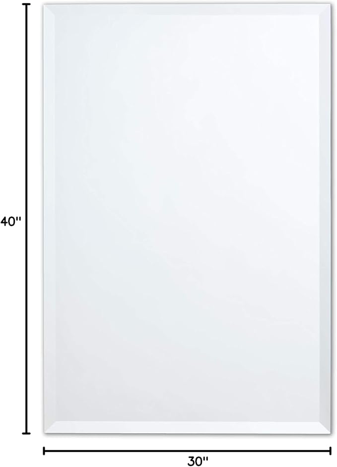 Better Bevel Frameless Rectangle Mirror, 30" x 40" Bathroom Wall Mirror w/Beveled Edge