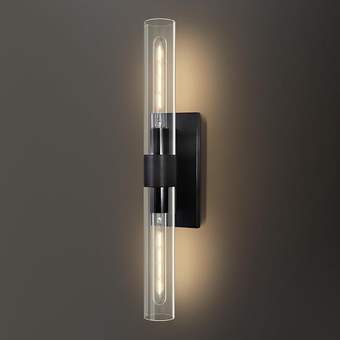 Bathroom Vanity Light Fixtures Wall Sconces, 22.8" Sconces Wall Lighting 2-Light, Black Glass Lamp, Glass Vanity Lights, Indoor Wall Lamps for Bedroom Bedside Living Room Hallway