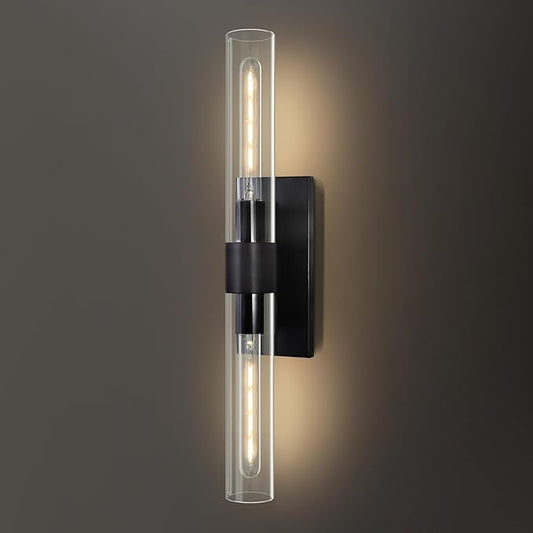 Bathroom Vanity Light Fixtures Wall Sconces, 22.8" Sconces Wall Lighting 2-Light, Black Glass Lamp, Glass Vanity Lights, Indoor Wall Lamps for Bedroom Bedside Living Room Hallway